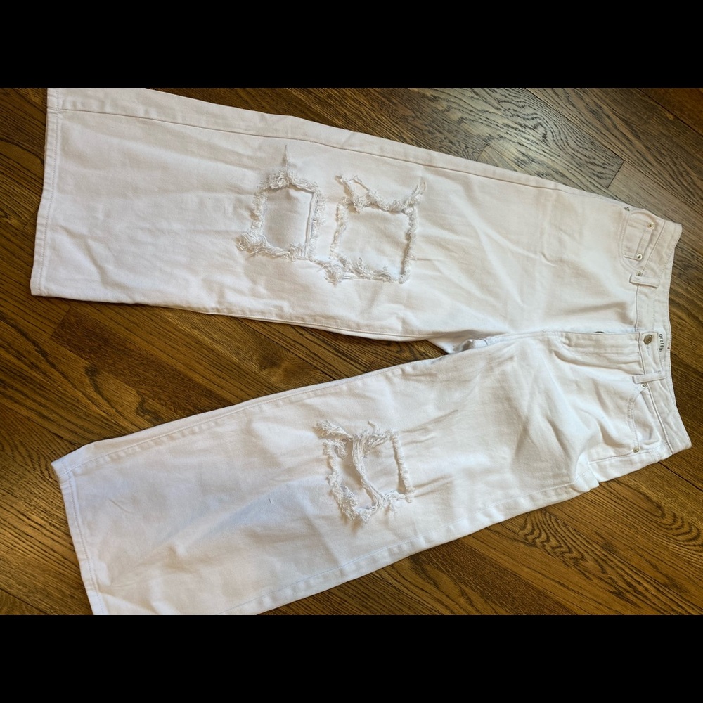 Graffiti ripped white boyfriend jeans
